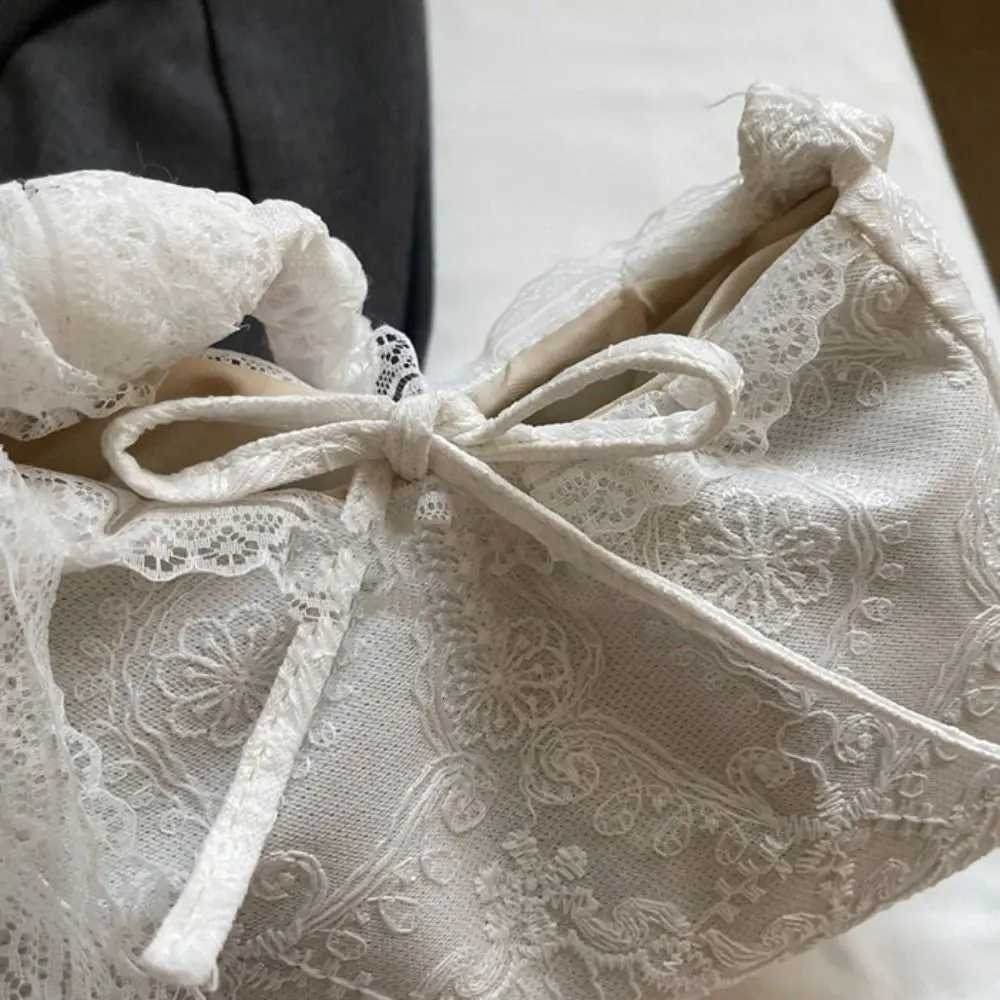 Storage Bag Tote Bag Lace Shoulder Bag Pleated Strap With Ribbon Simple Canvas Handbag Simple Cloth Large Capacity Bag CoupleT2511112