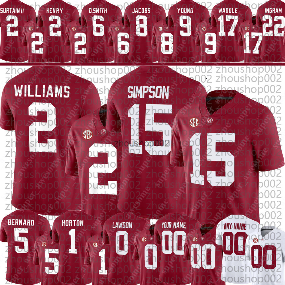 Alabama Crimson Tide Football Jersey Ty Simpson Ryan Williams Germie Bernard Isaiah Horton Jam Miller Deontae Lawson Henry DeVonta Smith Surtain II INGRAM WADDLE