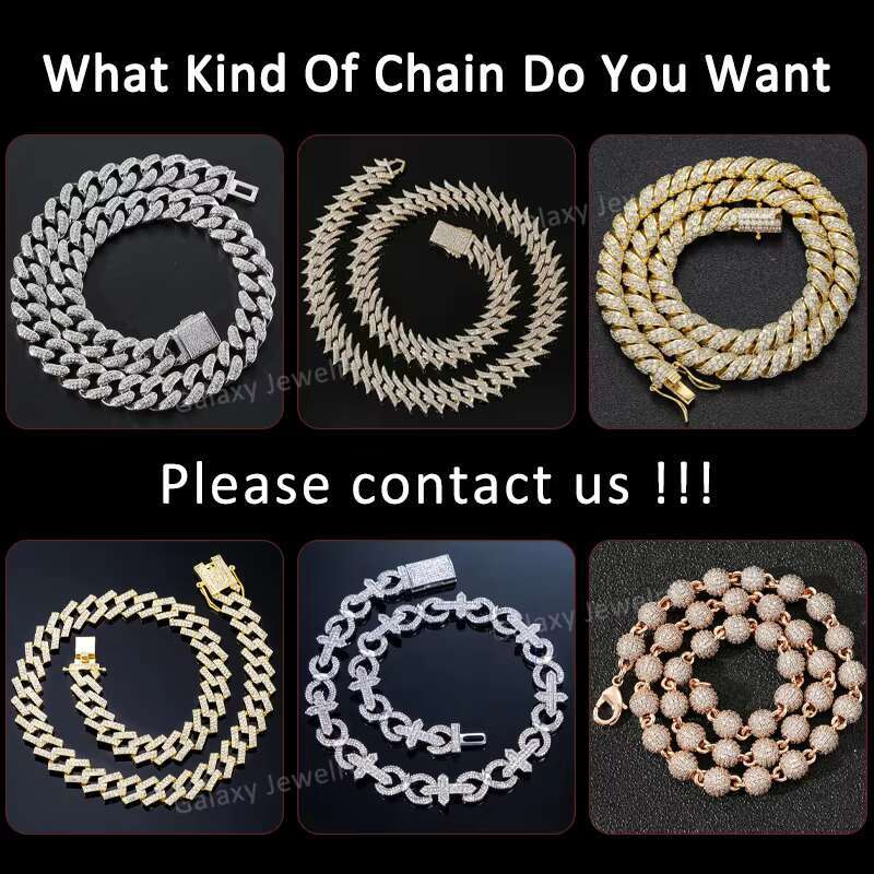 Hot Sale Fashion 13mm Moissanite Diamond Necklace Solid 925 Silver Infinity Iced Out Cuban Link Chain Necklace for Men