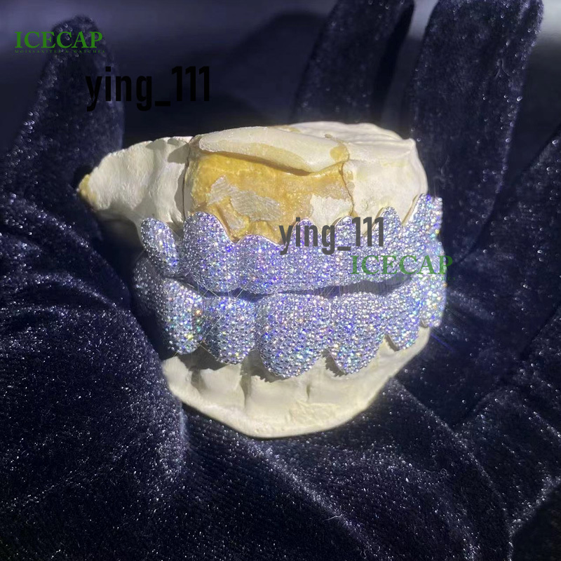 Bust Down Teeth Grillz Iced Out Hip Hop S925 Silver D VVS Moissanite Deep Perm Diamond Rapper Custom Fine Jewelry Grillz