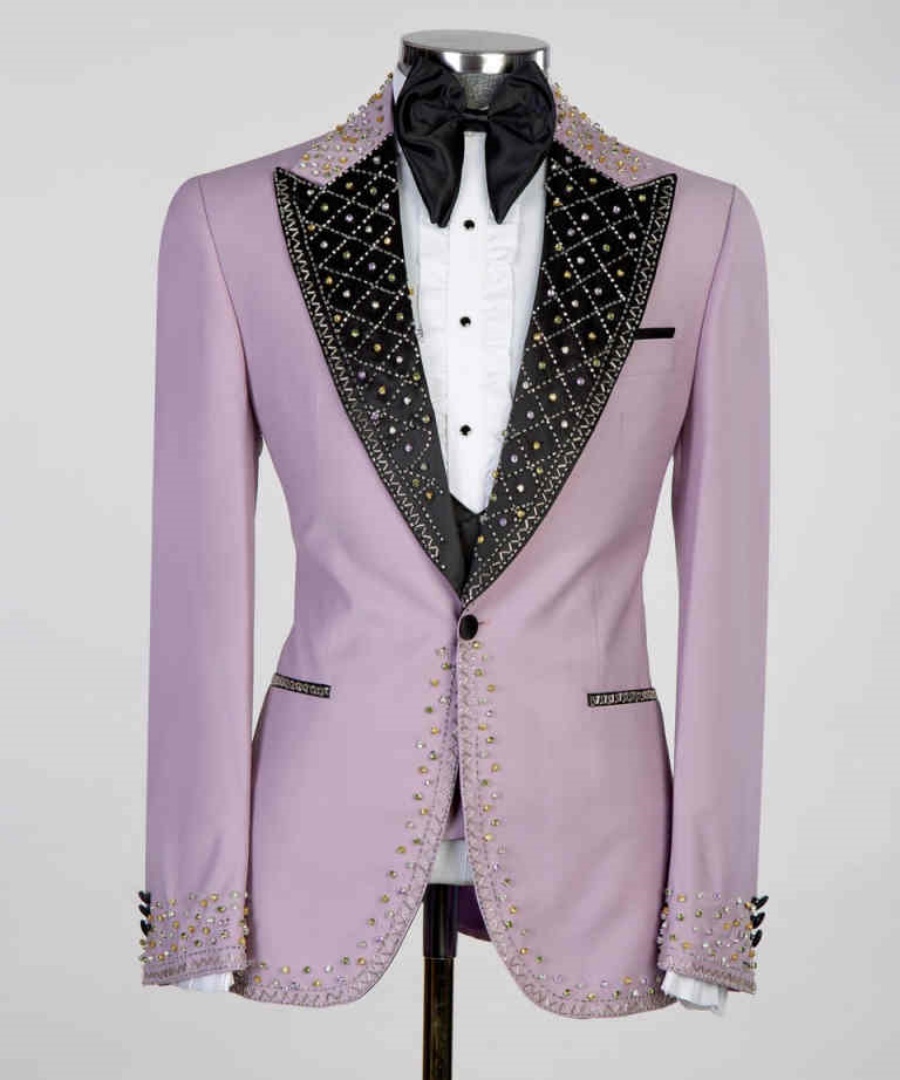 Handsome Mens Tuxedos Beading Formal Crystal Party Birthday Groom Wear Customized Cosplay Outfits 2 Pieces