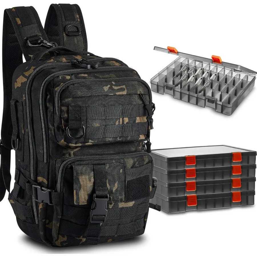 Fishing Tackle Backpack with Rod Holders and 4 Tackle Boxes Large Storage Fishing Bags Water Resistant Tackle Bag for Camping H Z250411