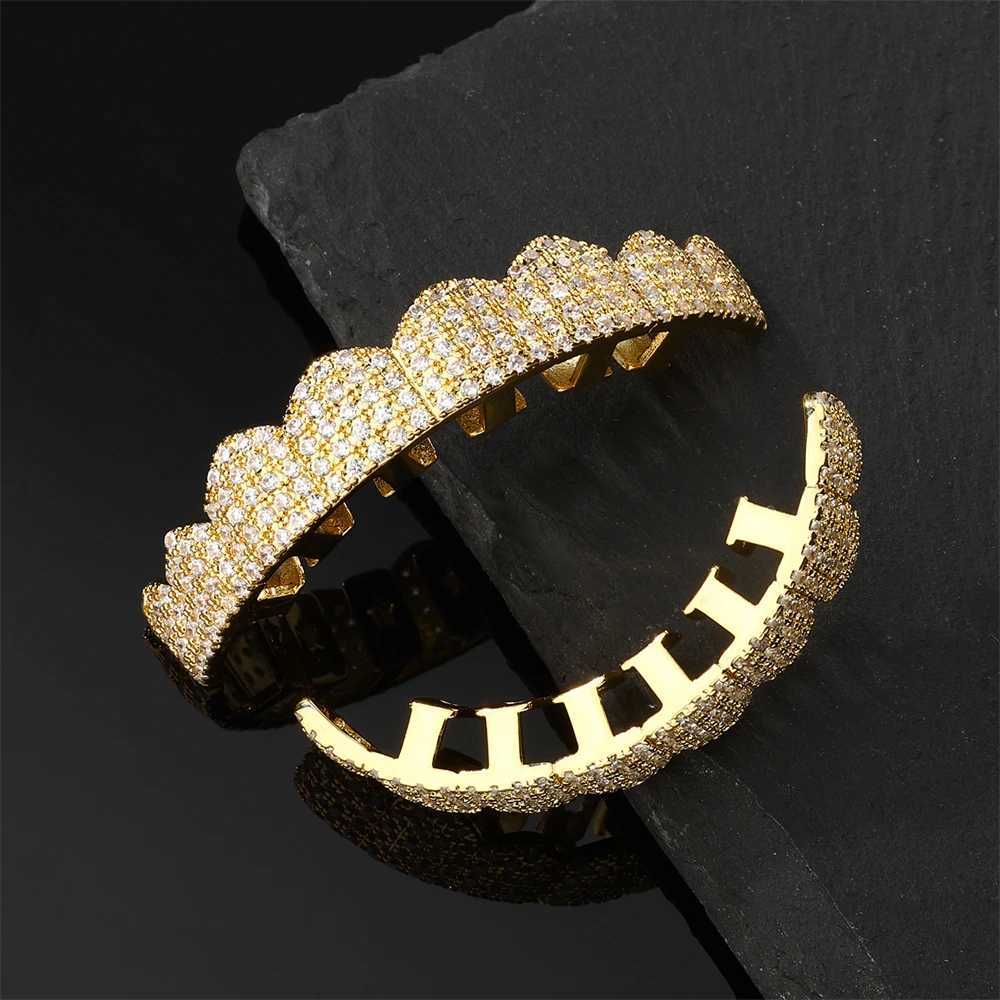 CZ Teeth Grillz Hat Cube Zircon Ice Out Mini Paving Top and Bottom Charm Grill Suitable for Female Hip Hop Jewelry Role Playing W250412