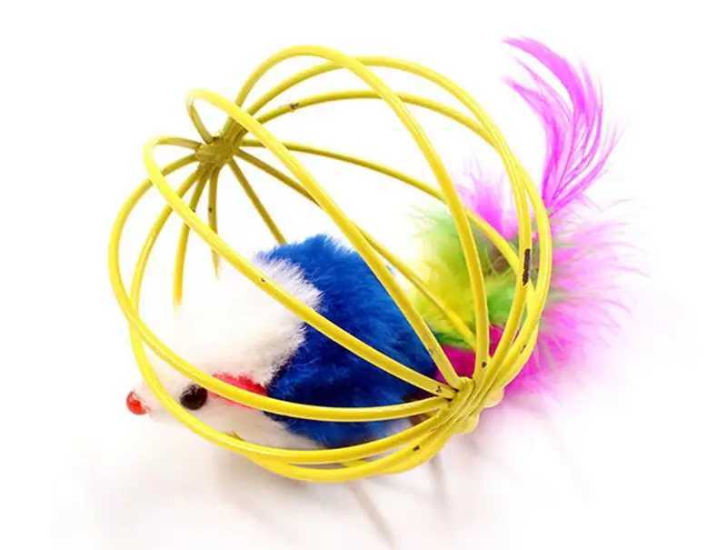 1 cat toy stick feather stick mouse cage toy with bell plastic artificial color cat teasing toy pet supplies random color Y250412