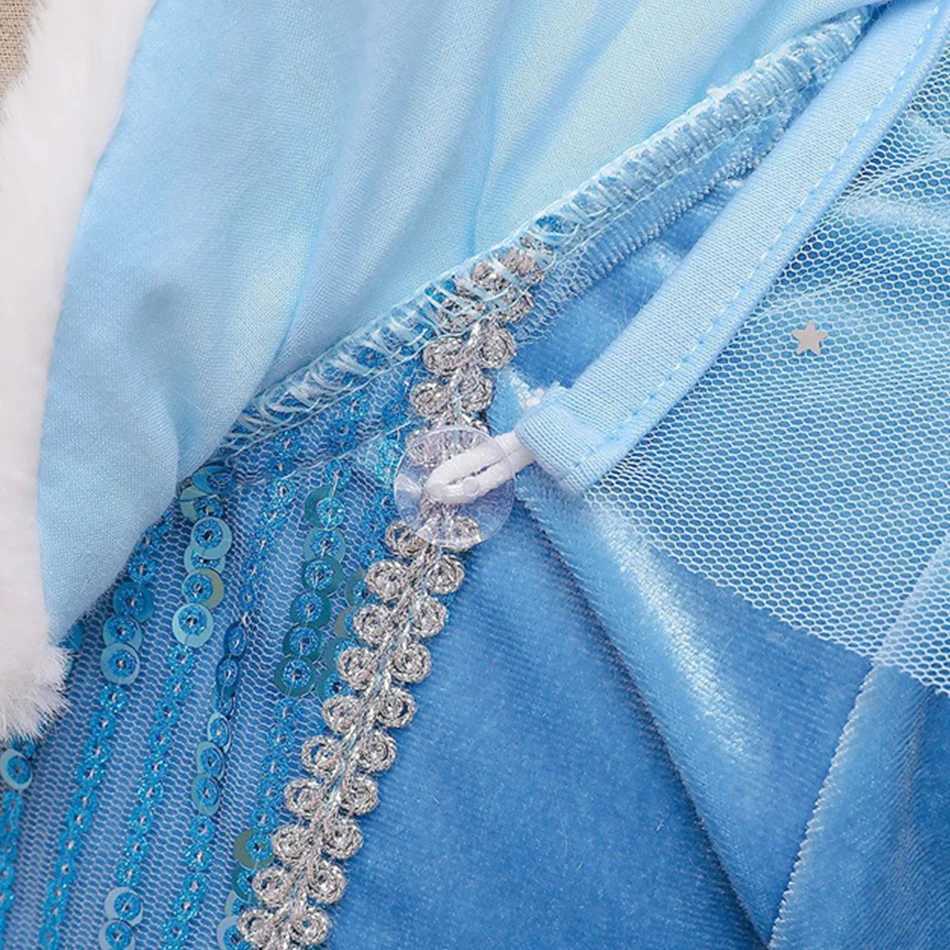 Disney Childrens Snow Queen Elsa cosplay princess dress autumn winter blue long sleeved birthday carnival Christmas party costumeXJ250411