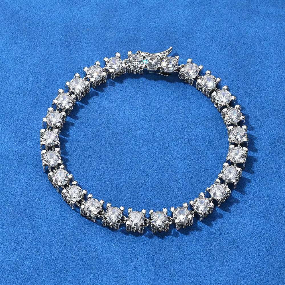 Wholesale Fashion 925 Sterling Silver Gold Plated Moissanite Tennis Chain 6mm Wide 7 8 9 Inches Bracelet Jewelry for Men Women