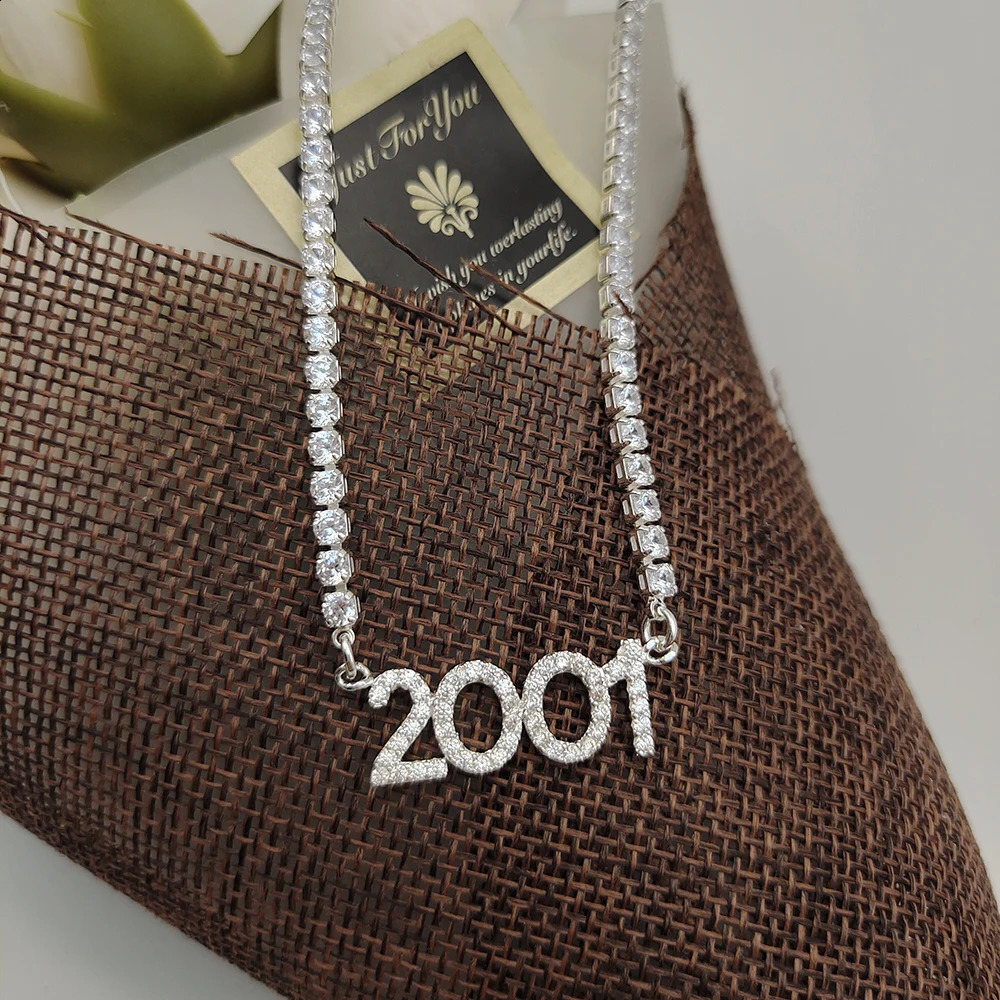 Customized Name Necklace with 9mm Tennis Chain Name Year Necklace Number Personalized Crystal Pendant Christmas or Halloween Gift 250409