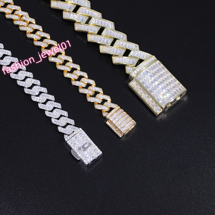 RTS Hip Hop 13mm Necklace S925 Insert Baguette Moissanite Pass Diamond test Cuban Link Chain
