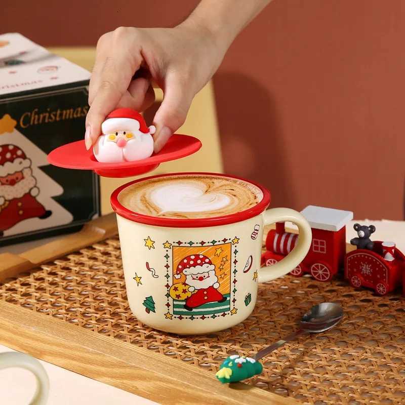 Christmas Festive Christmas Themed Ceramic Coffee Mug with Lid Spoon Holiday Gift Box Cartoon Design New Year Souvenir Y251112
