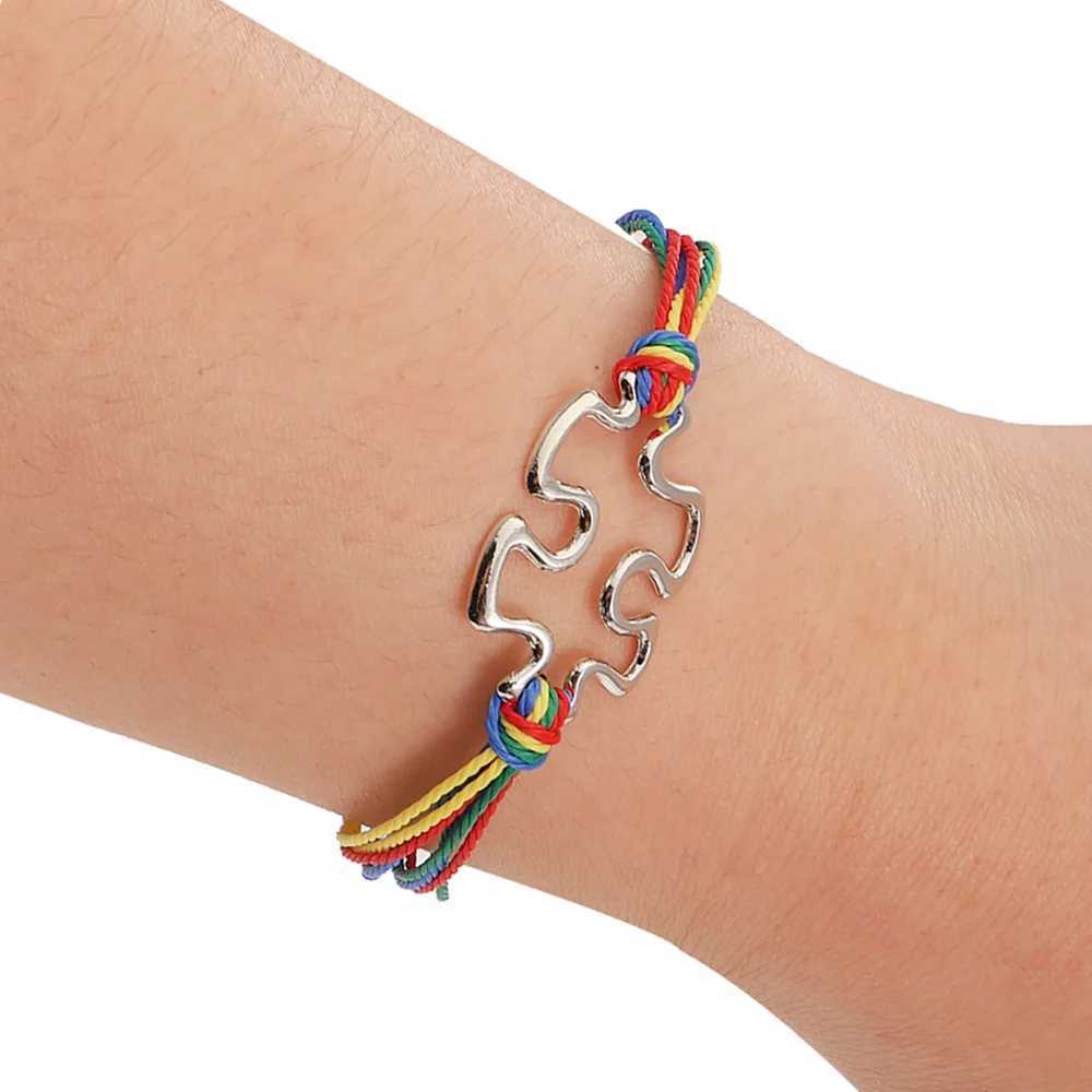 Autism Awareness Puzzle Charm Bracelets Colorful Rope Adjustable Jewelry Gift Drop ShippingC250411