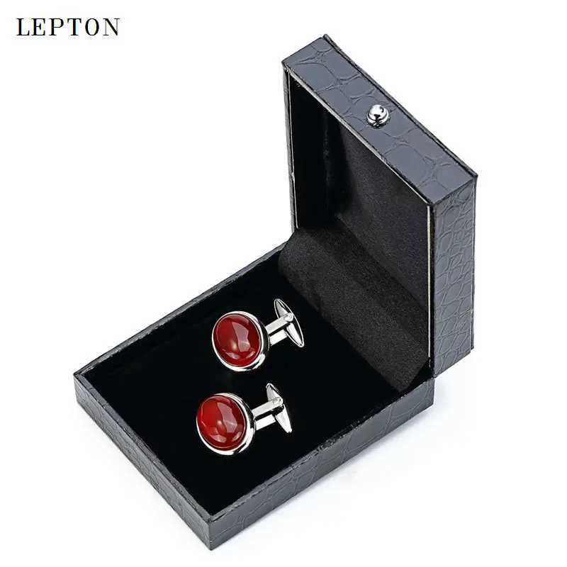 Hot luxury red agate mens shirt cufflinks Lepton high-quality oval stone cufflinks Lepton jewelryT250412