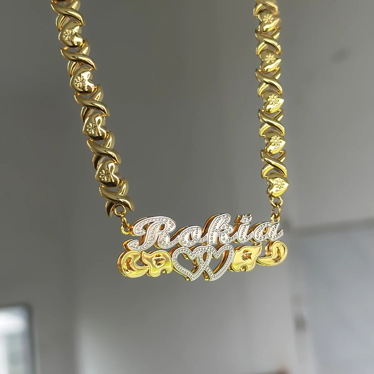 Stainless steel 3D name necklace customized XOXO chain dual color personalized Bilayer womens gift 250410