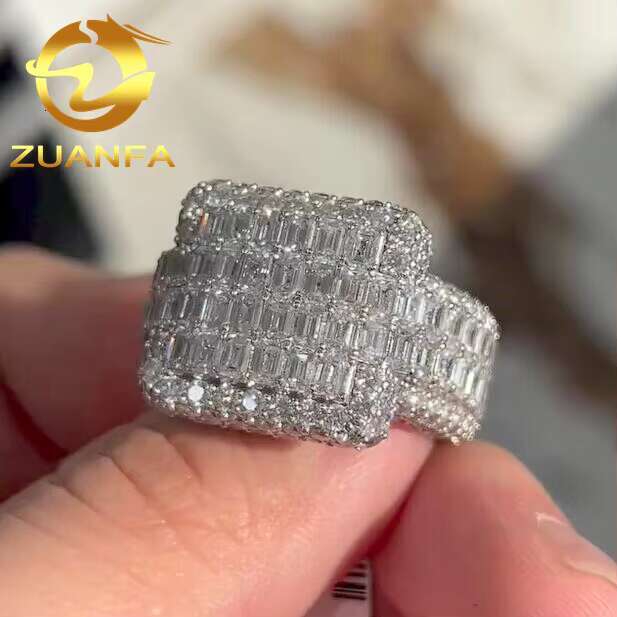High End Moissanite Diamond Ring Hip Hop Style Fully Iced Out 925 Sterling Silver Moissanite Men Diamond Ring