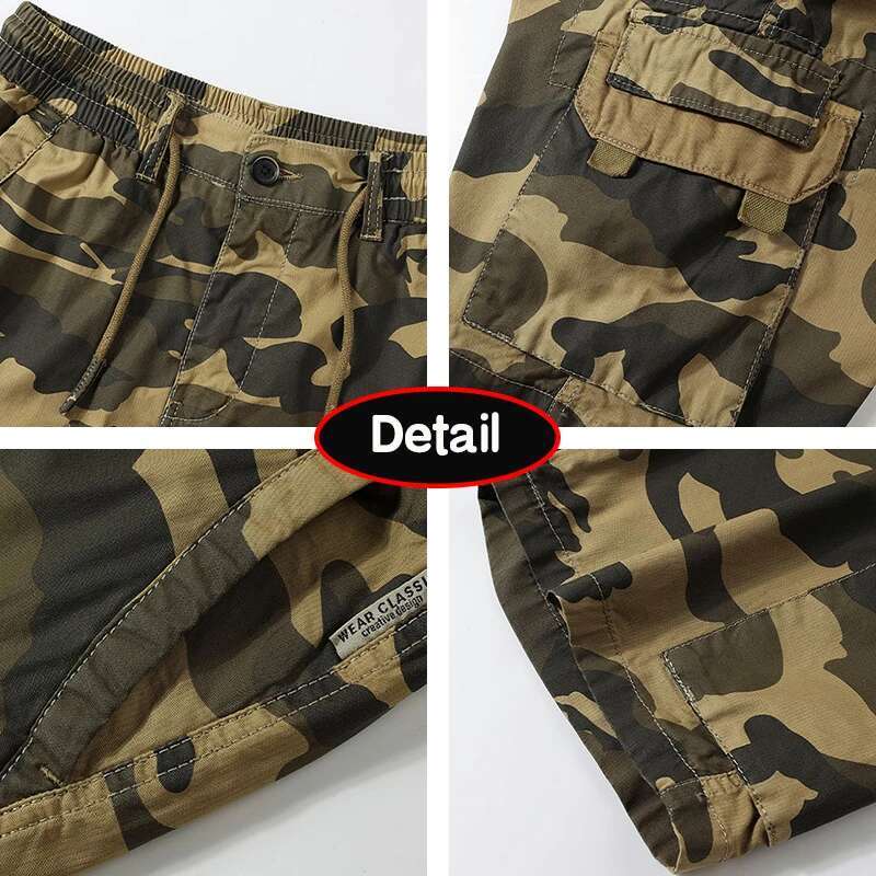 2024 Summer Outdoors Casual Camouflage Cargo Shorts Men Design Baggy Elastic Waist Breathable Straight Fashion Short Male