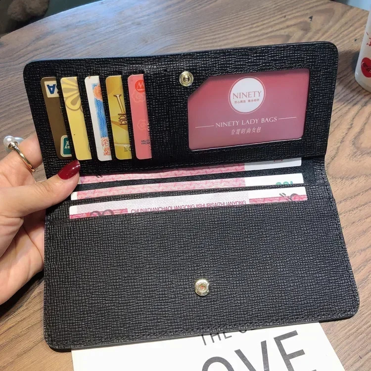 Womens long soft genuine leather wallet large capacity thin wallet handbag card holder bracket buckle clutch wallet 8Z 250411