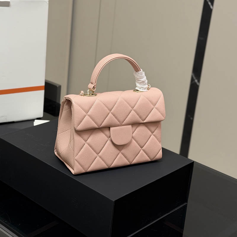 Vintage Ladies Designer Clutch Flap Bag with Top Handle Caviar Leather Quilted Light Gold Hardware Matelasse Chain Square Shoulder Handbag Tote Cross Purse 21x15cm