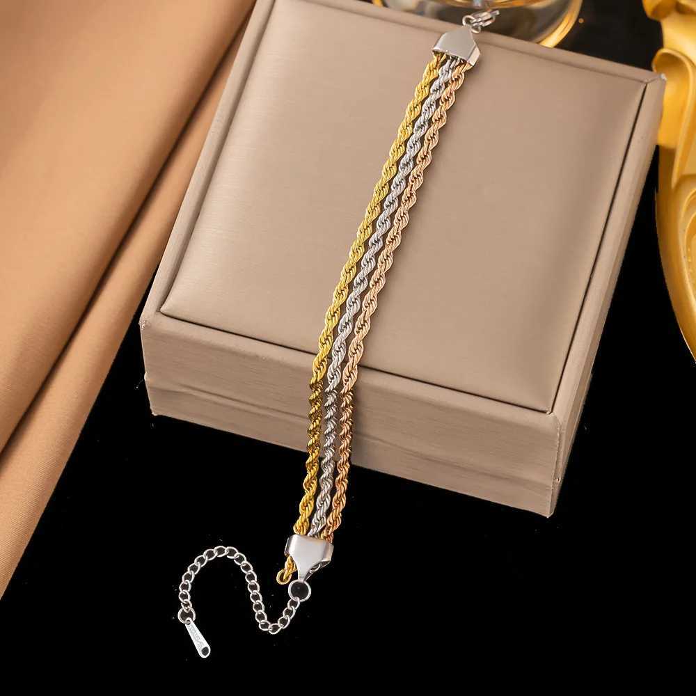 316L Stainless Steel New Fashion Fine Jewelry Minimalism 3-Layers 3 Colors Bead String Charm Chain Bracelets For WomenC250411