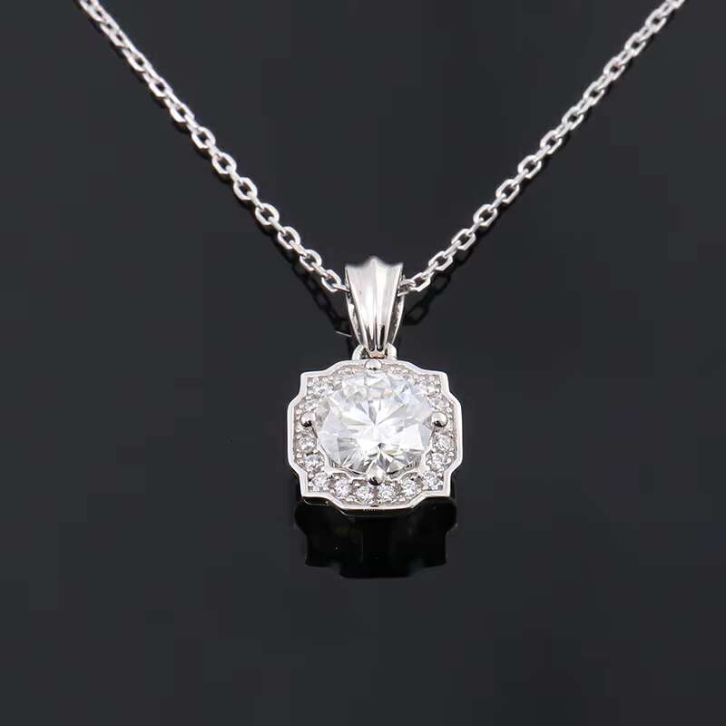 925 Silver Moissanite Necklace with 0.5ct round VVS/D GRA Certificate Bridal Engagement Gift for Women