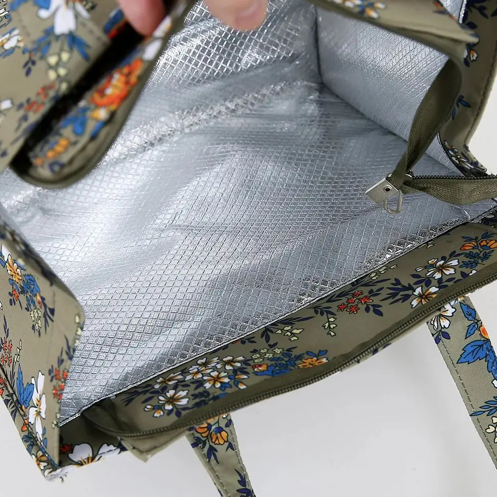 nylon printed thick capacity large handbag work portable zipper semi closed lunch box storage bag bento bag 250410