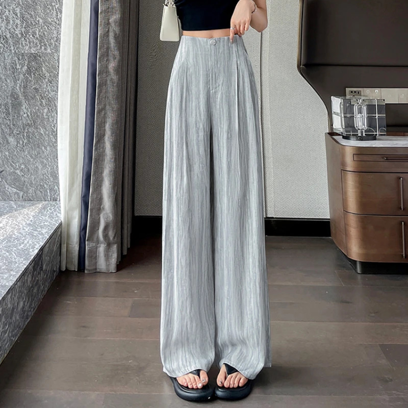2025 Summer Tencel Linen Pants Women High Waist Tie-Dye Texture Thin Sunscreen Wide Leg Trousers 250411