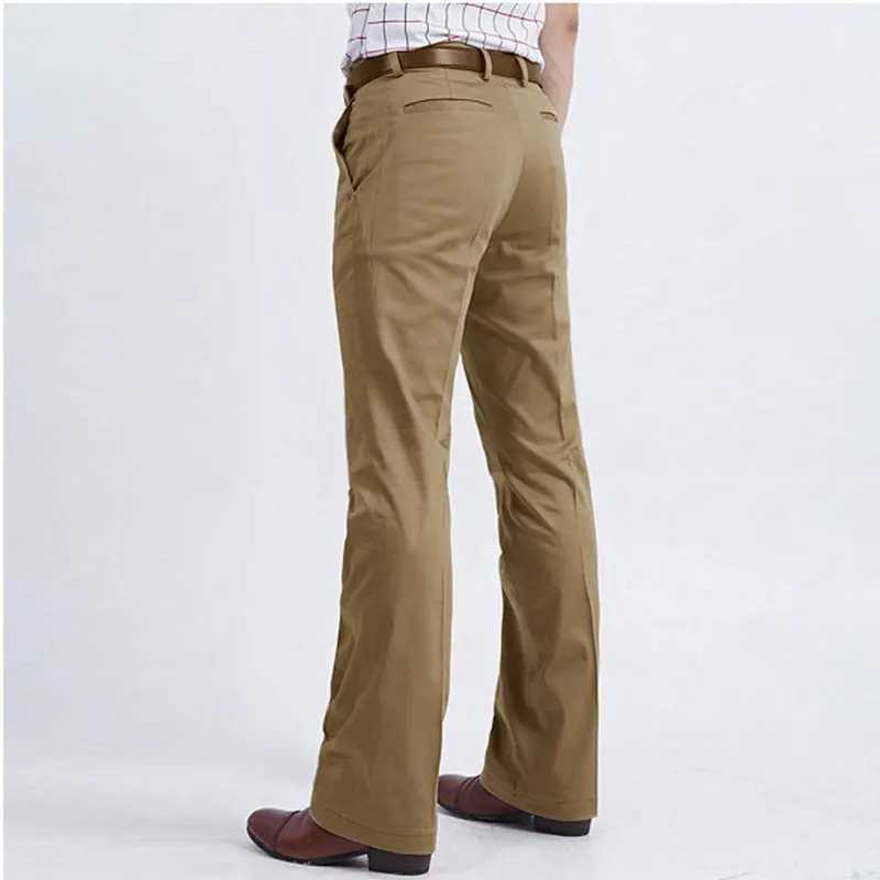 New mens boot cut Trouser business fashion classic office comfort Kahki black and white slim fit formal underwear W250411