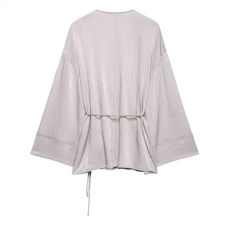 Womens satin pajama pants set spring casual texture kimono jacket womens elastic waist mid Trouses 2piece clothing 250411Z