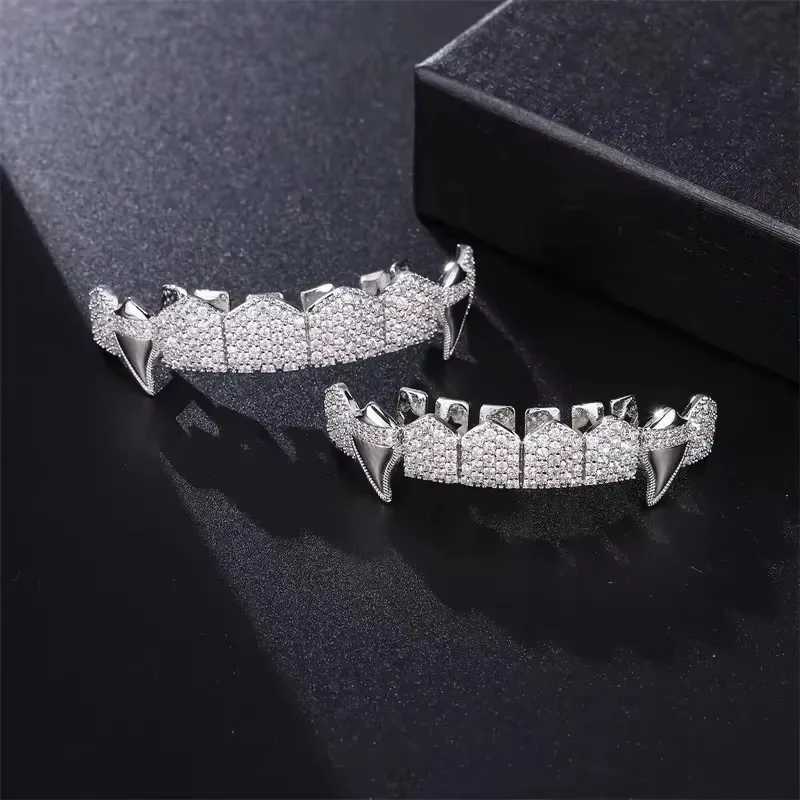 Hip Hop Full CZ Stones Teeth Grillz Hat Cube Zircon Ice Out Mini Paving Mens and Womens Jewelry Top and Bottom Charm Grill W250412