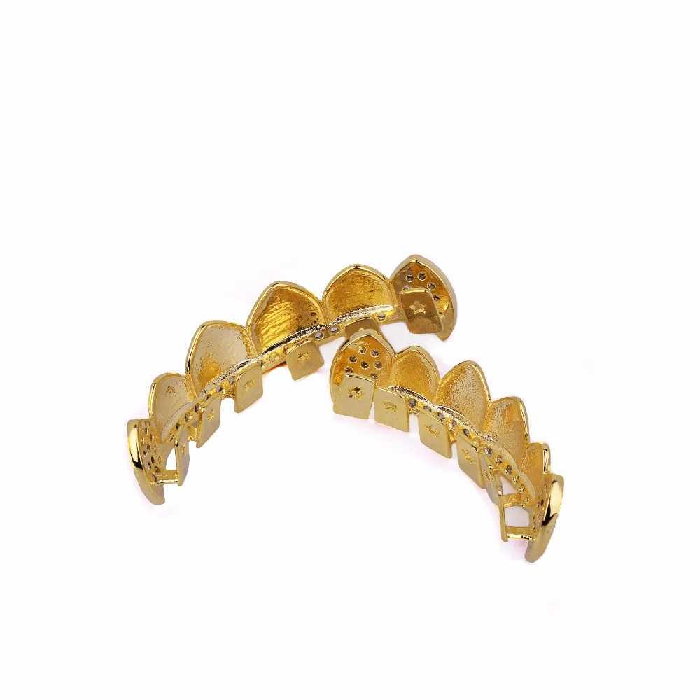 Bubble Letter Hip Hop Grilz Teeth Ice Zircon Square Mouth Tooth Cap Top and Bottom Teeth Set Female Vampire Fashion Jewelry W250412