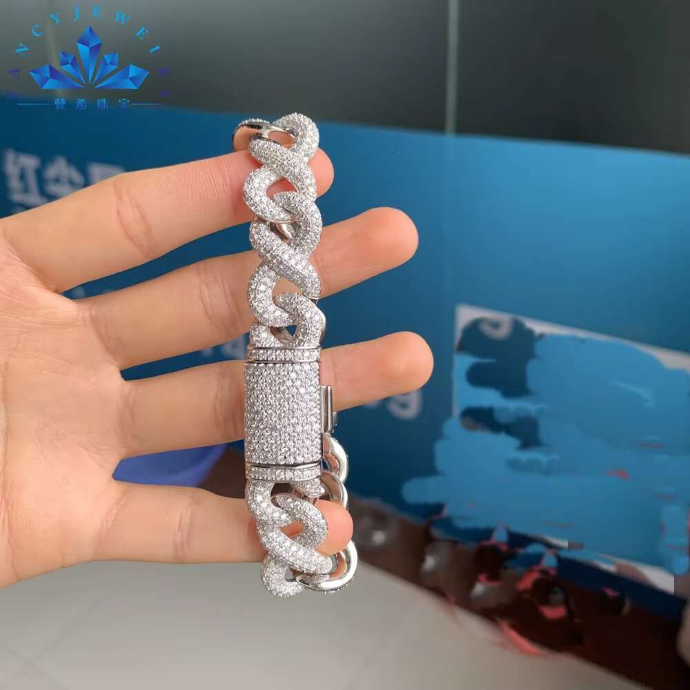 Hip Hop Trendy Design Couples Collarbone Chain Full Diamond Infinite 15mm 8-shaped Cuban Chain Necklace Bracelet Jewelry