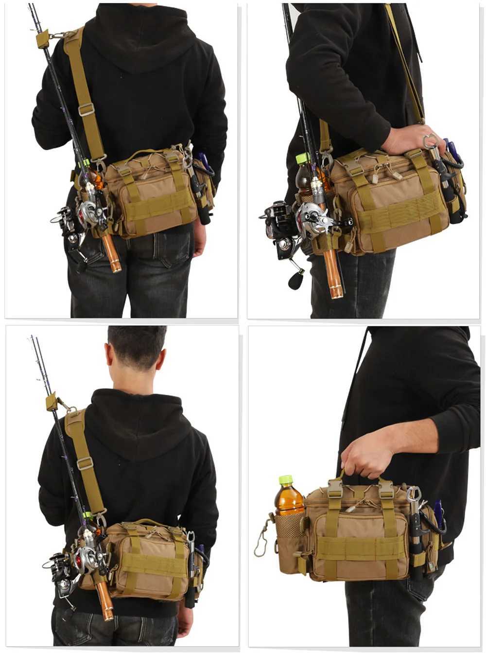Multifunctional Fishing Tackle Bag for Lure Box Rod Reel Lures Case Outdoor Portable Outdoor Hiking Camping Pole Waist Bag Gear Z250411