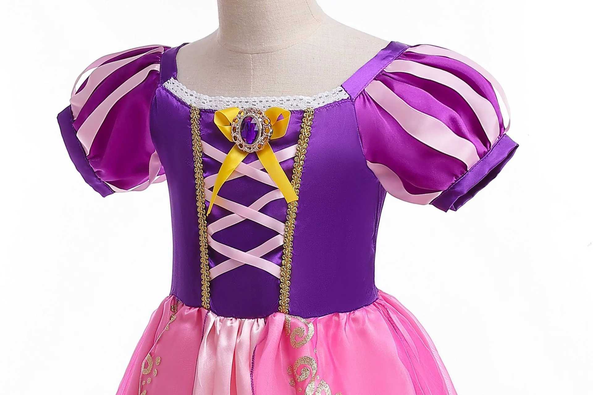 Disney Long Hair Princess Childrens Costume Halloween Role Play Puff Sleeves Birthday Party Dress Childrens Costume 1-10 Y CostumeXJ250411