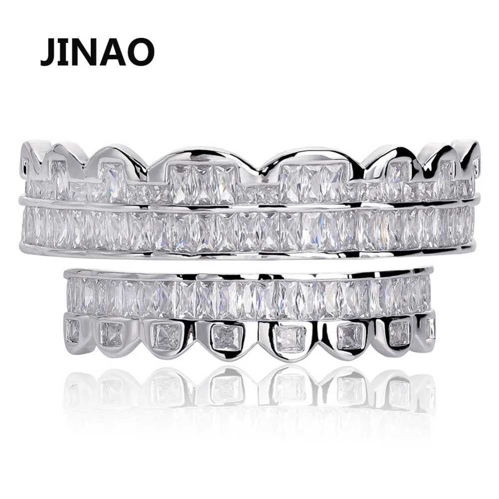 JINAOs new galvanized HIP HOP dental grill top and bottom grill kit with silicone true gloss grill kit shiny AAA cubic zirconia W250412