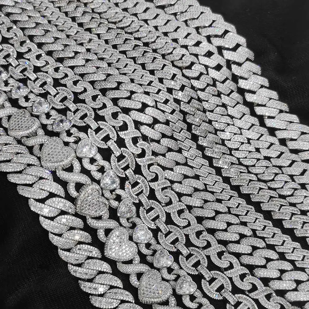 HHIOK 15mm heart-shaped infinite chain necklace silver plated cubic chain necklace ice sparkling zircon necklace jewelry womens 250409