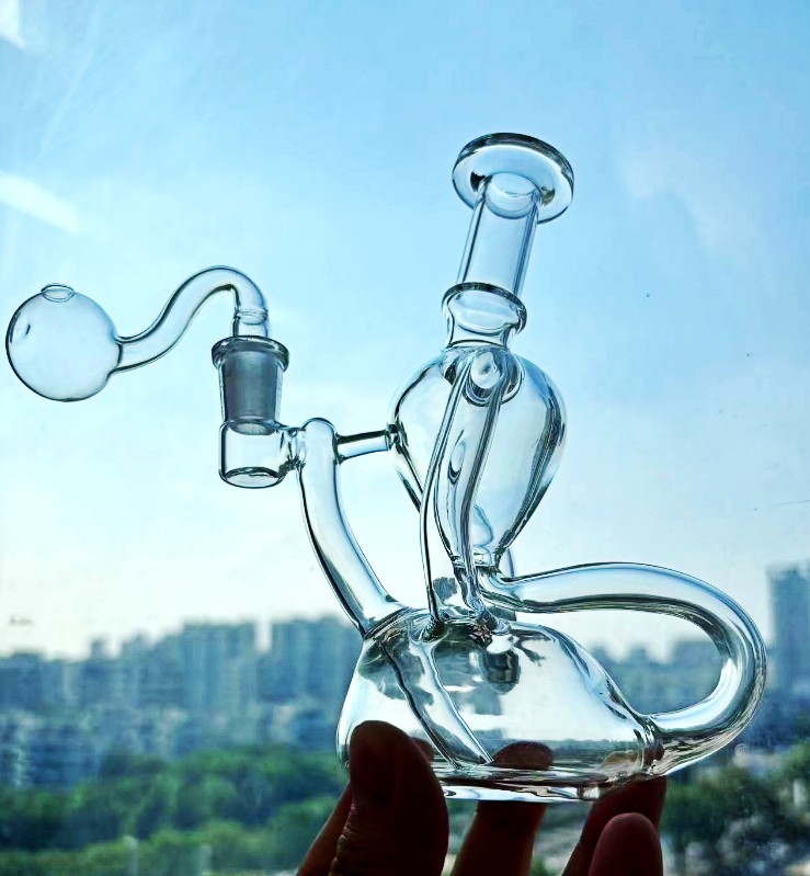 Small Glass Bong Hookahs Recycler Water Bongs Smoking Glass Pipe Bubbler Thick glass oil with 10mm banger