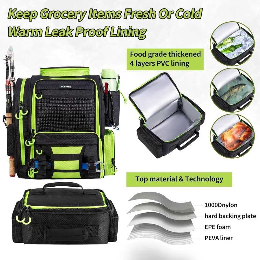 BLISSWILL Large Fishing Backpack with Cooler for 3 Tackle boxes Fishing Bag with Rod Holders Fishing Gear and Equipment for fis Z250411