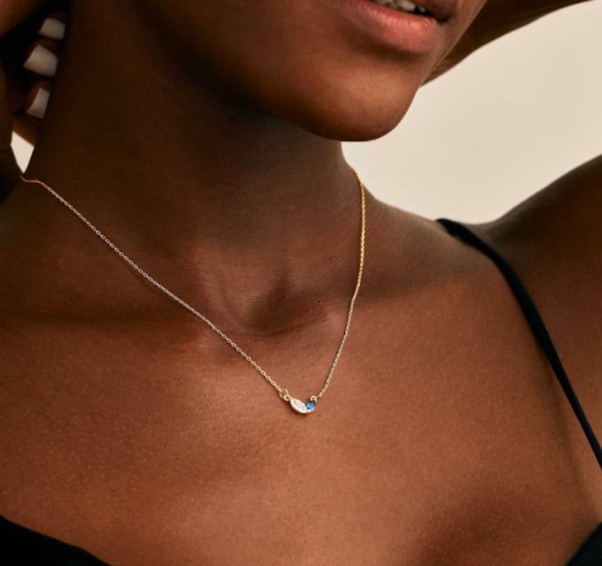 Custom Gold Plated Marquise Birthstone Necklace Simple Multi-Color Zircon Link Chain for Anniversary Birthday Mother's Day Gift