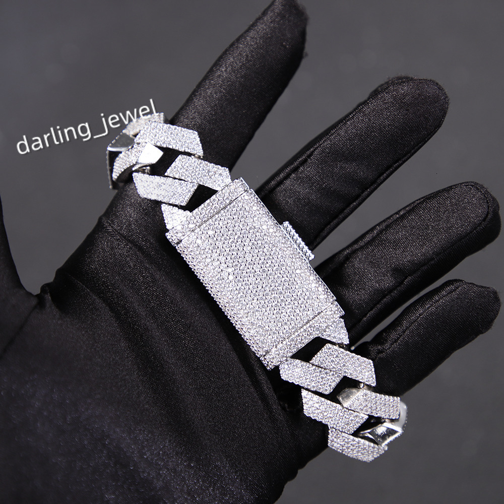 Yu Ying Made Heavy Silver Weight 18k Gold Plated Sterling Silver Cuban Link Moissanite Bracelet for Mens Fashion Hiphop Jewelry