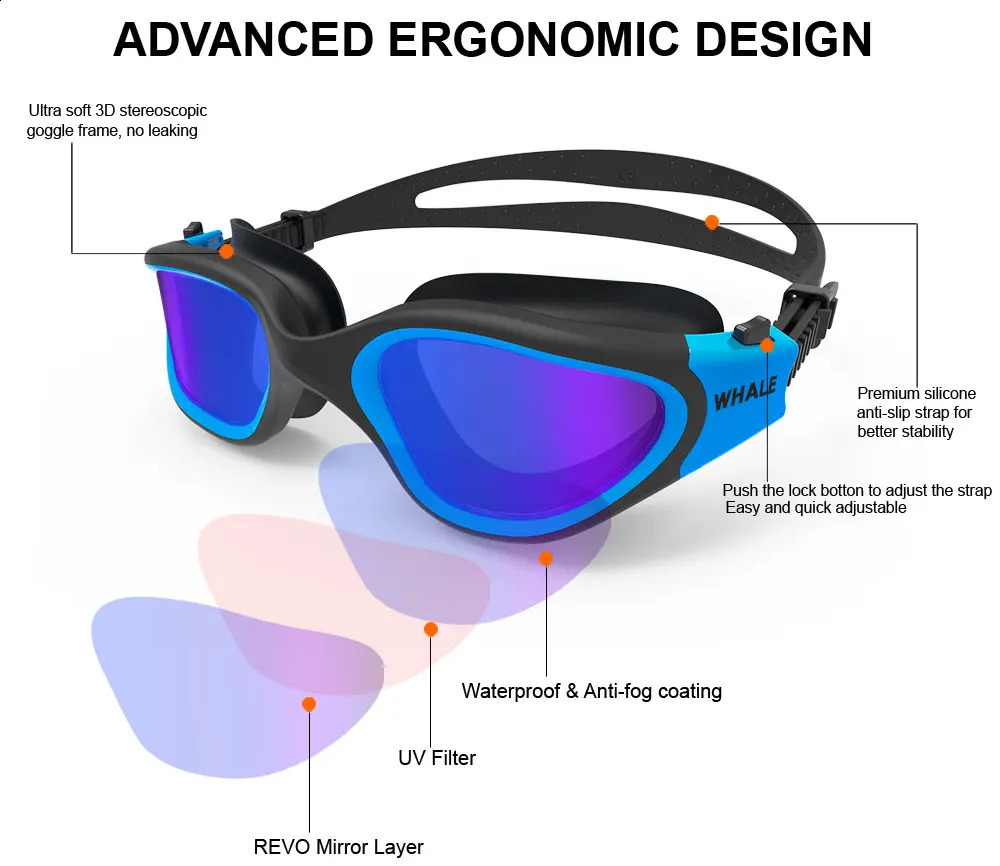 Adult Anti-Fog UV Protection Lens Men Women Swimming Goggles Waterproof Adjustable Silicone Swim Glasses Adults with Bag 250411