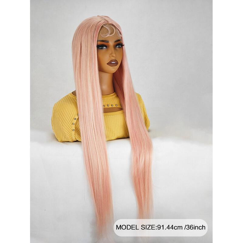 36 inch Long Pink Wigs for Black Women Glueless Synthetic Lace Front Pre Plucked Heat Resistant Wig with Natural Haire