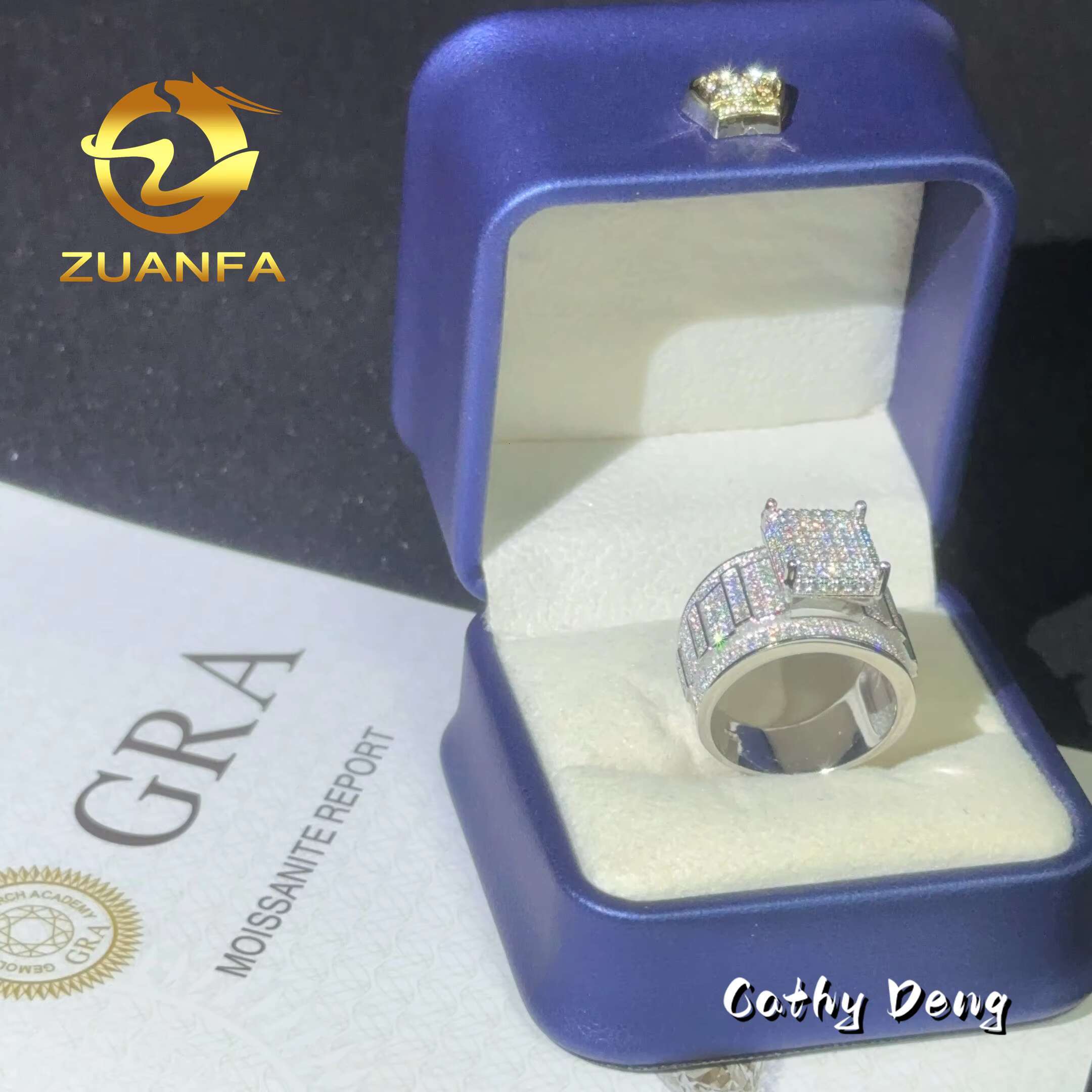 Hot Selling Diamond Rings Men Hip Hop Ring Classic Moissanite 925 Sterling Silver Ice Out Full Moissanite Cuban Ring