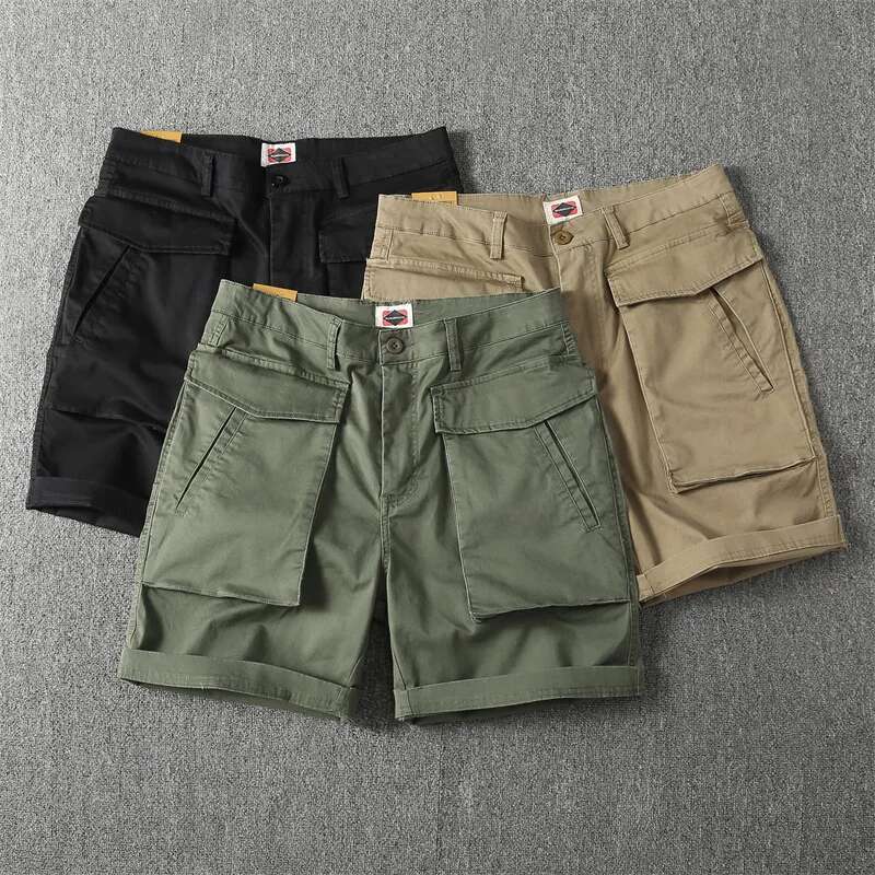 Men Casual Cargo Solid Color 2023 Summer Tactical Multi-pocket Short Pants Loose Male Outdoor Hunting Fishing Shorts
