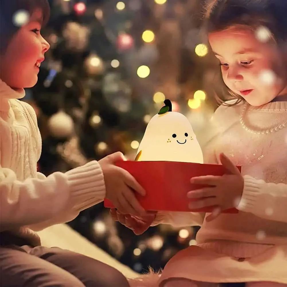 Childrens night light pear shaped cute silicone night light 7-color dimmable night light USB charging bedroom 250411