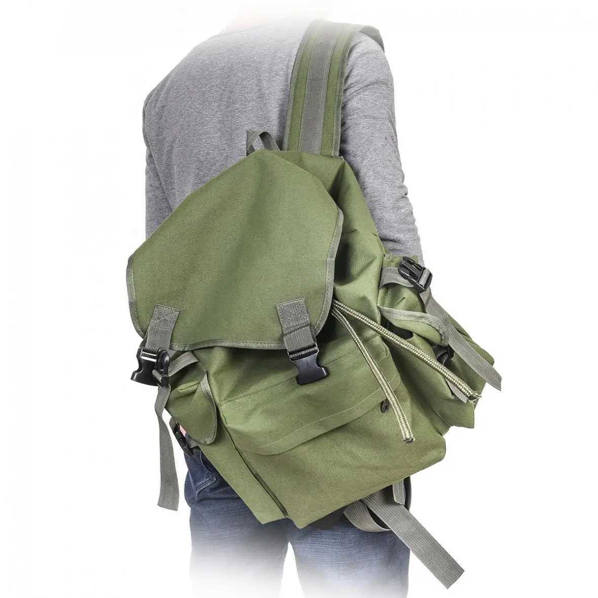70L Large Capacity Multifunctional Army Green Canvas Carp Fishing Bag Fishing Tackle Backpack Serviceable Wear-resistant to Use Z250411