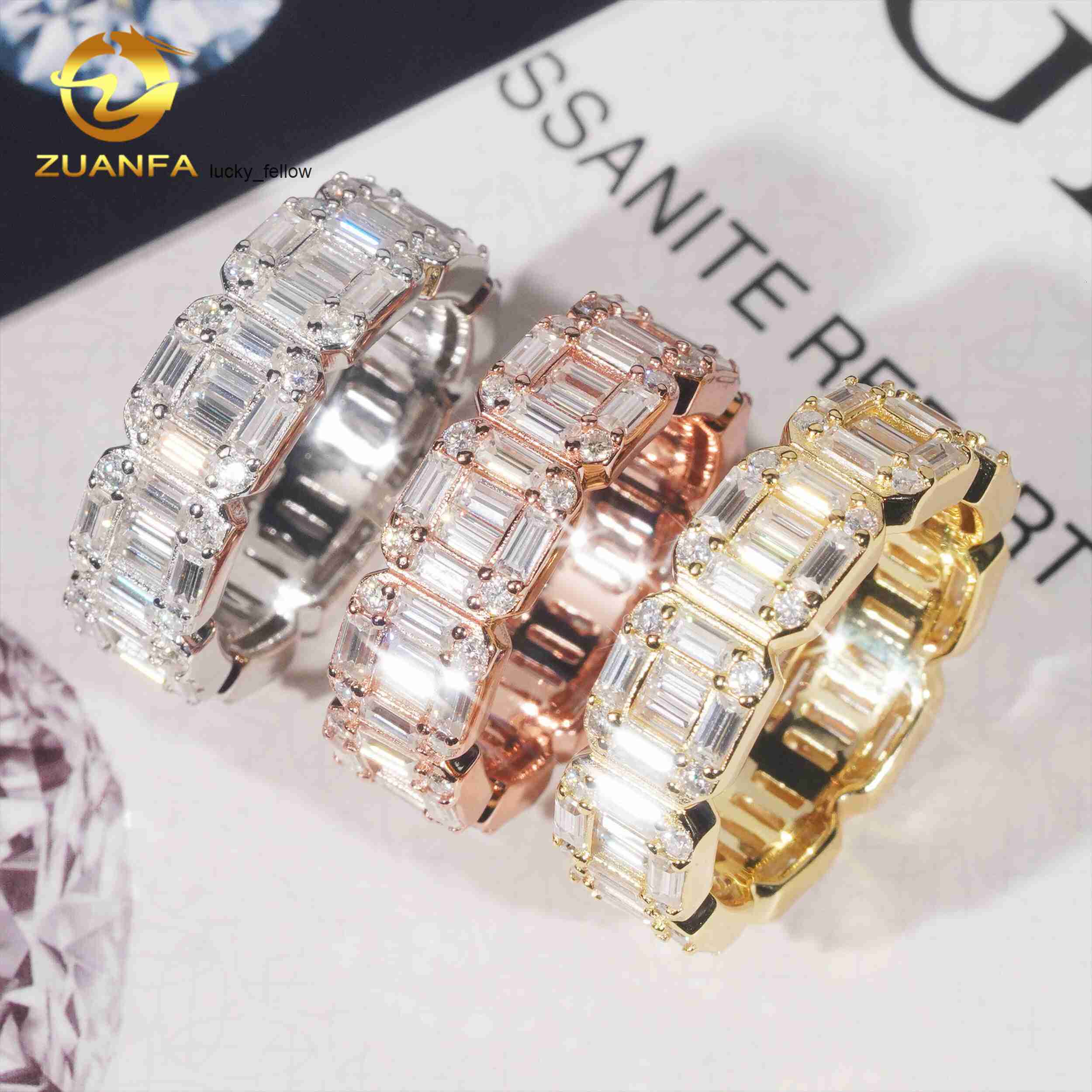 Custom baguette Diamond Vvs Moissanite Rings Fine Hip Hop Iced Out Diamond Jewelry Ring