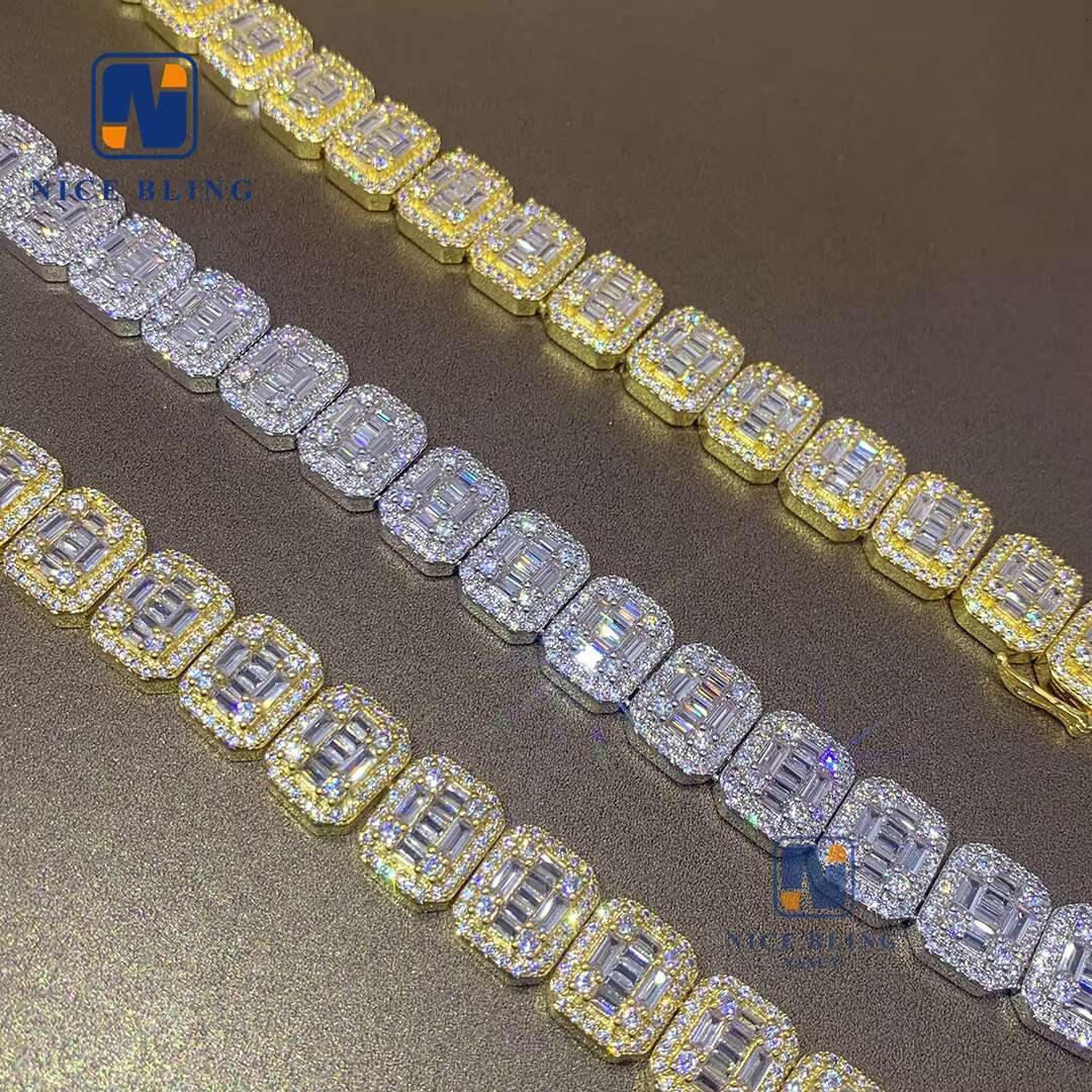 Full Moissanite Diamonds 925 Sterling Silver Cuban Link Necklace VVS baguette Moissanite Iced Out Jewelry