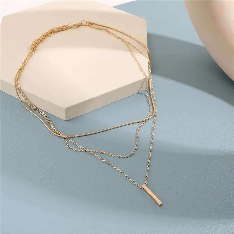 Vintage Bohemian Multilayer Minimalist for Women Stick Pendant k Chain Necklace Collarbone Collares Fashion Jewelry