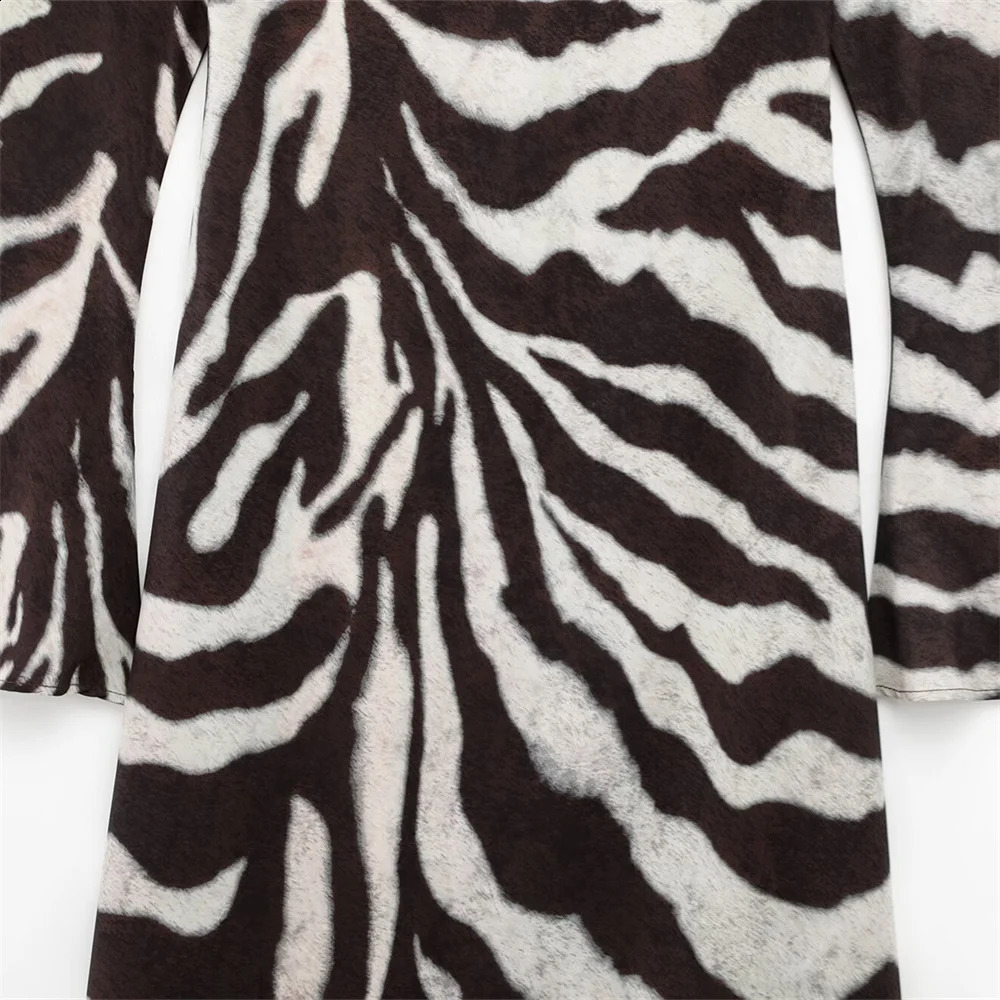 UNIZERA womens boat collar lapel long sleeved zebra print slim dress suitable for spring and summer casual clothing 250411