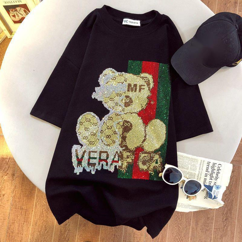 2025 Designer T-shirt Women's Student Fashion Design Sense Loose Short Sleeve T-shirt Hot Pot Diamond Round Neck Women's Cotton Top Summer C