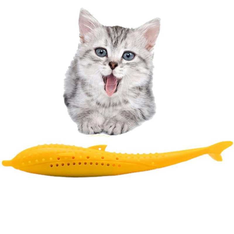 Cat toothbrush toy teeth cleaning cat stick fish shaped silicone toy chewy interactive toy cat paw pet supplies Y250412