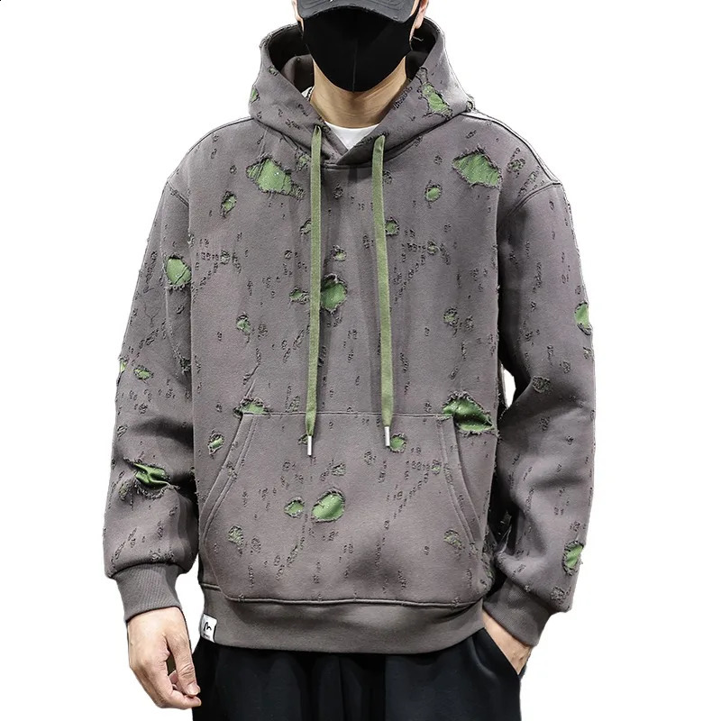 Broken Hole Mens Hoodie Autumn/Winter High end Fashion Loose and Loose Casual Hoodie 250411